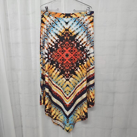 Orange Black Asymmetrical Midi Skirt Boho Western Hippie Festival M - Picture 8 of 8